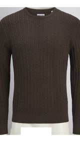 JACK & JONES JJEEMIL knit cable crew neck in mulch twist - Image 3