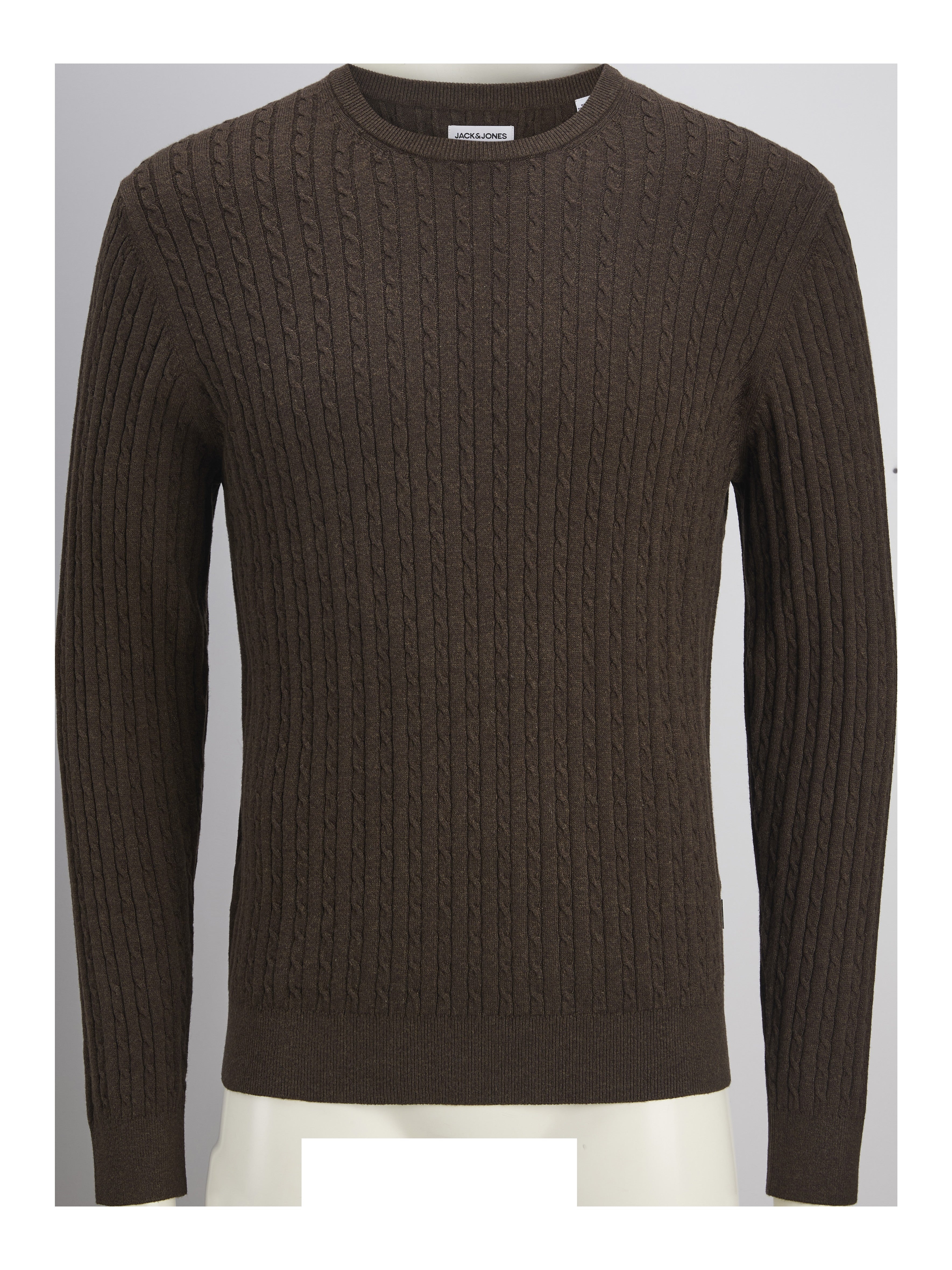 JACK & JONES JJEEMIL knit cable crew neck in mulch twist - Image 3