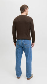 JACK & JONES JJEEMIL knit cable crew neck in mulch twist - Image 2