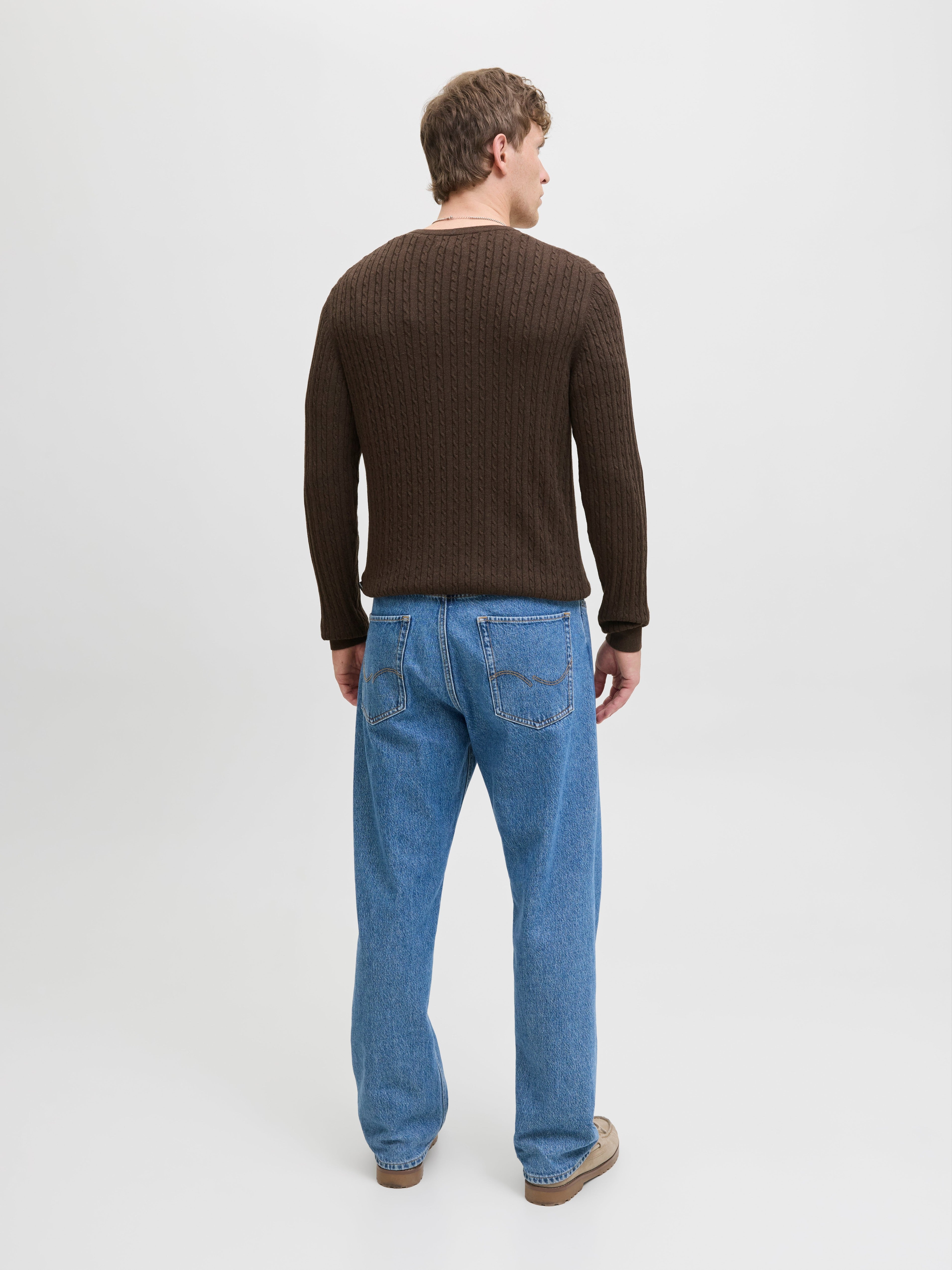 JACK & JONES JJEEMIL knit cable crew neck in mulch twist - Image 2