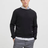 JACK & JONES JJEEMIL knit cable crew neck in black - Image 1