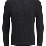 JACK & JONES JJEEMIL knit cable crew neck in black - Image 3