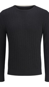 JACK & JONES JJEEMIL knit cable crew neck in black - Image 3