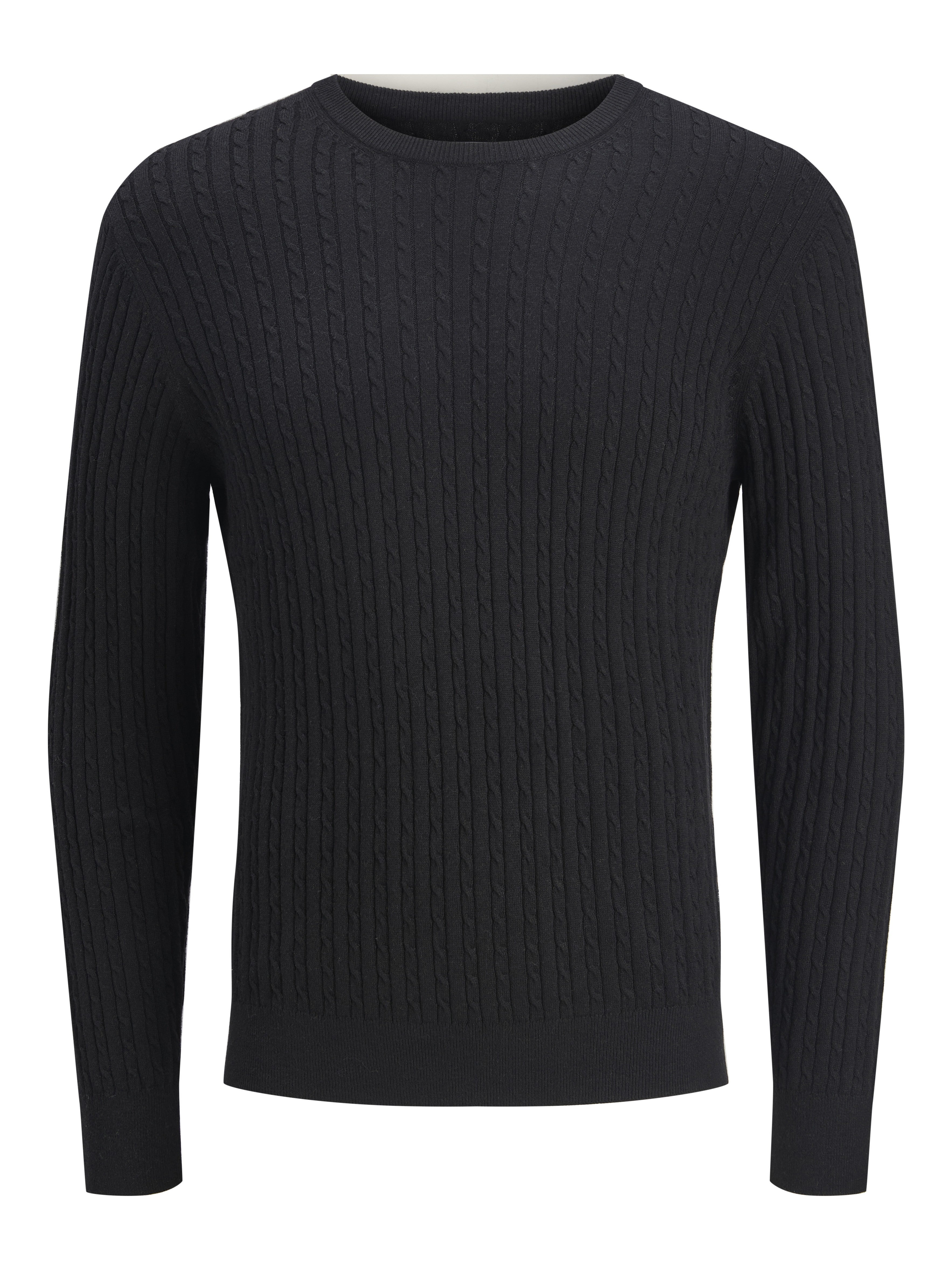 JACK & JONES JJEEMIL knit cable crew neck in black - Image 3