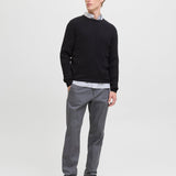 JACK & JONES JJEEMIL knit cable crew neck in black - Image 4