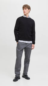 JACK & JONES JJEEMIL knit cable crew neck in black - Image 4