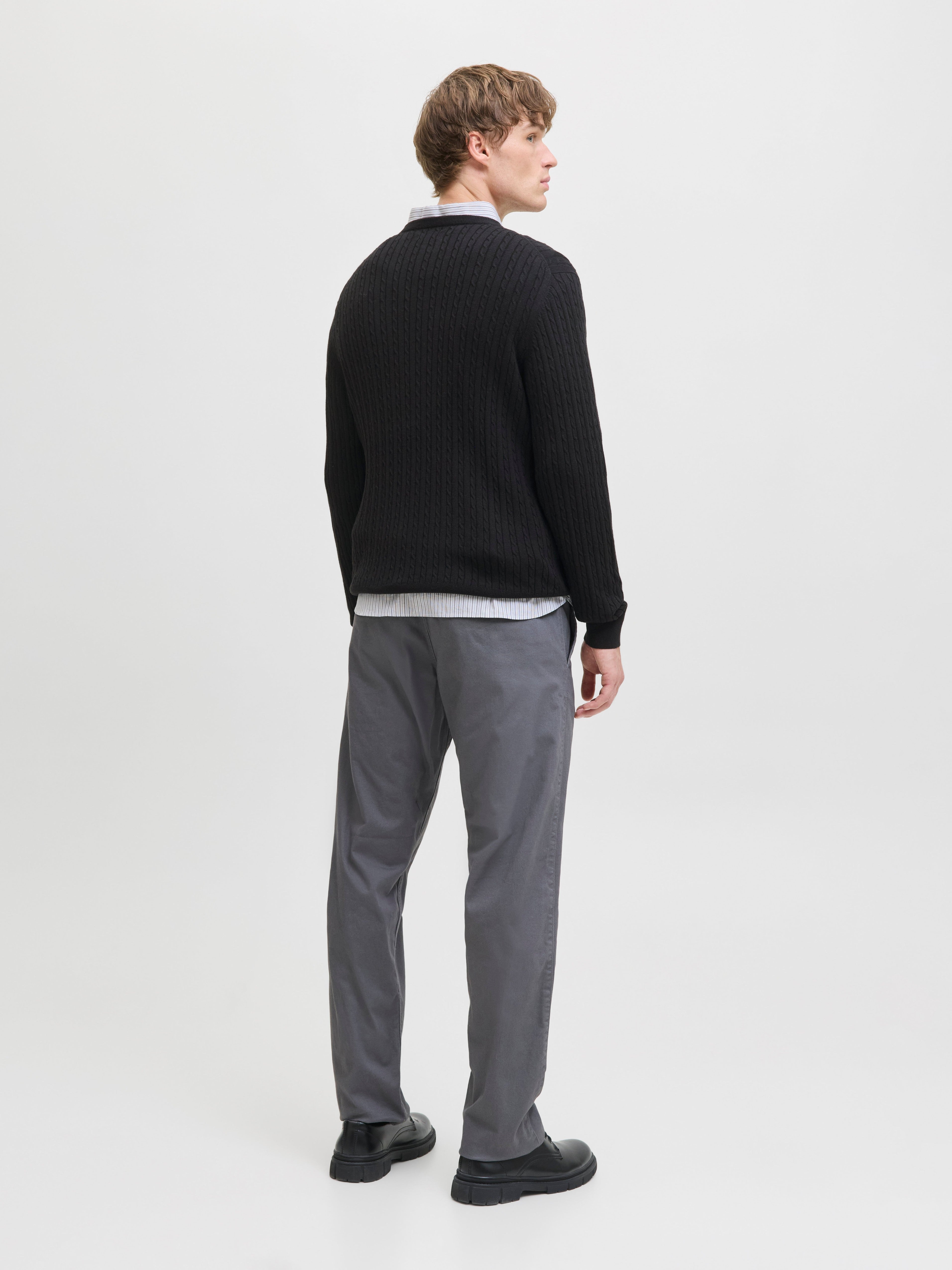 JACK & JONES JJEEMIL knit cable crew neck in black - Image 2