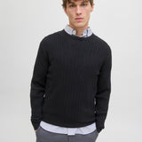 JACK & JONES JJEEMIL knit cable crew neck in black - Image 7
