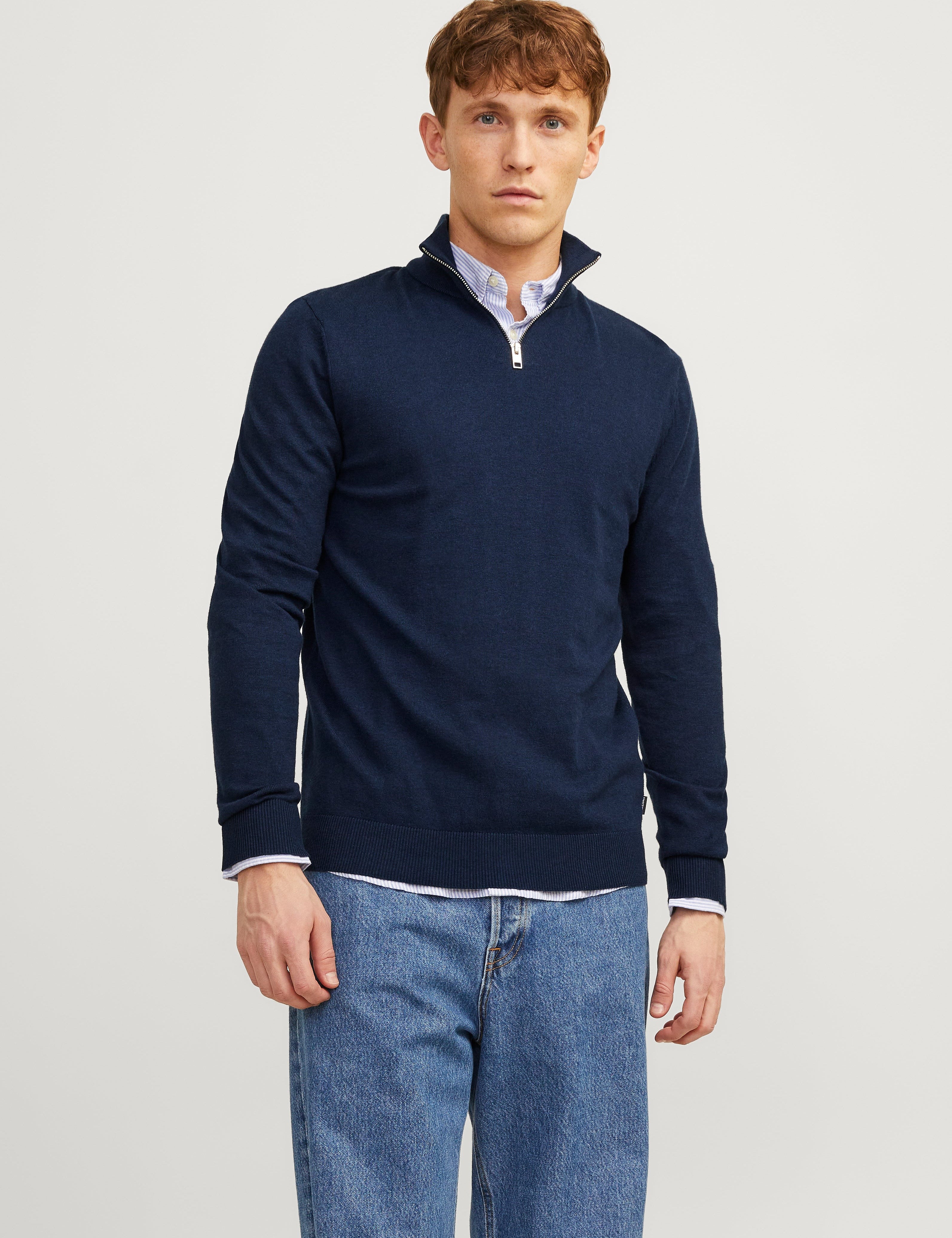 JACK & JONES JJEEMIL knit half zip in mocha bisque - Image 1