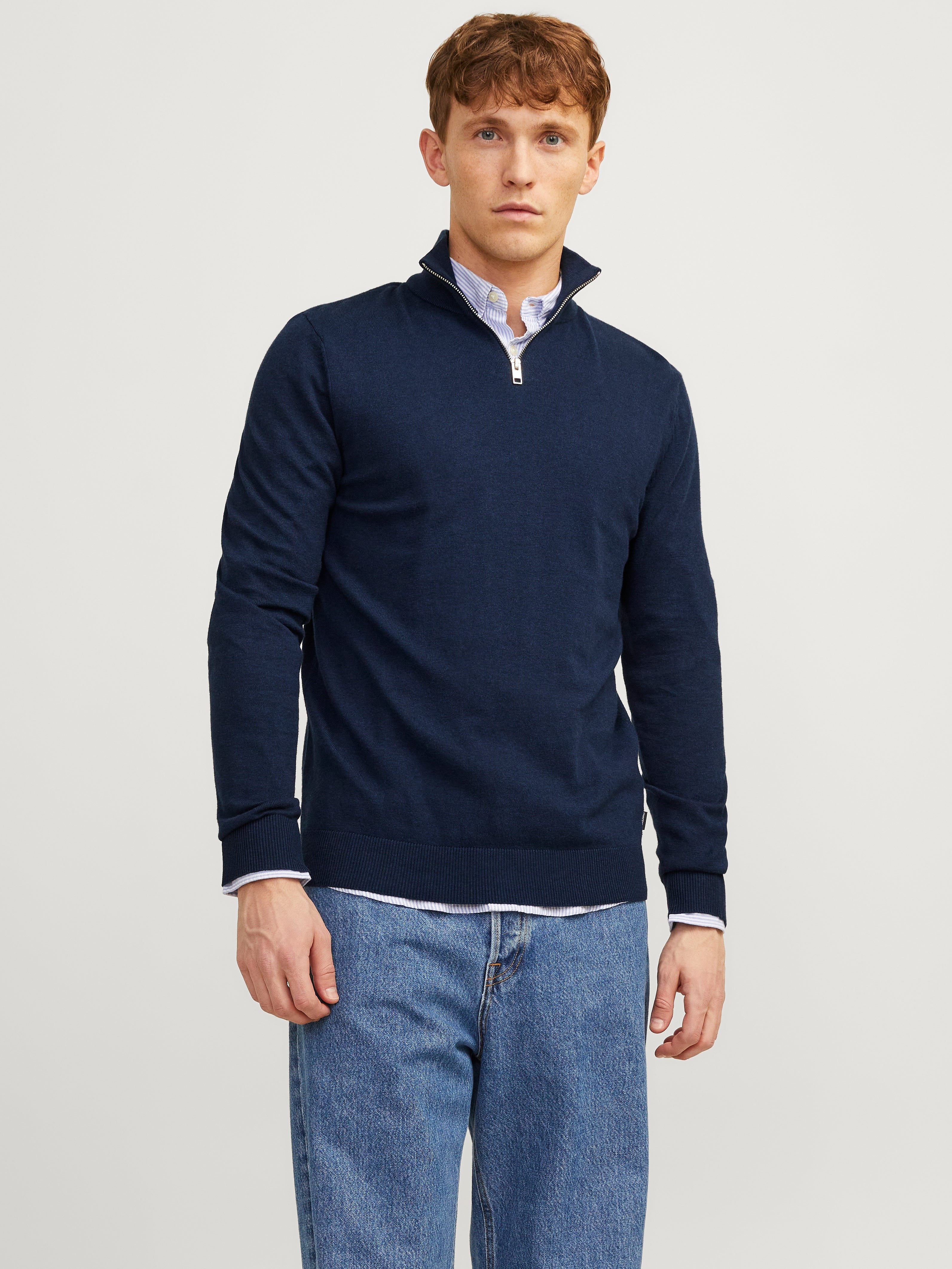 JACK & JONES JJEEMIL knit half zip in mocha bisque - Image 1