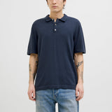 JACK & JONES JJEEMIL knit relaxed polo in navy blazer - Image 1