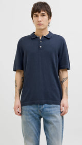 JACK & JONES JJEEMIL knit relaxed polo in navy blazer - Image 1