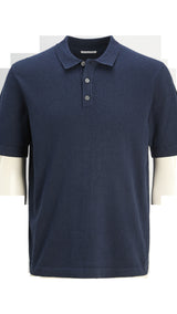 JACK & JONES JJEEMIL knit relaxed polo in navy blazer - Image 3