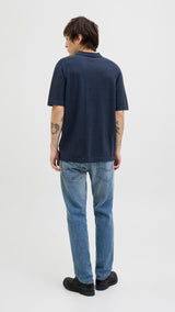 JACK & JONES JJEEMIL knit relaxed polo in navy blazer - Image 2
