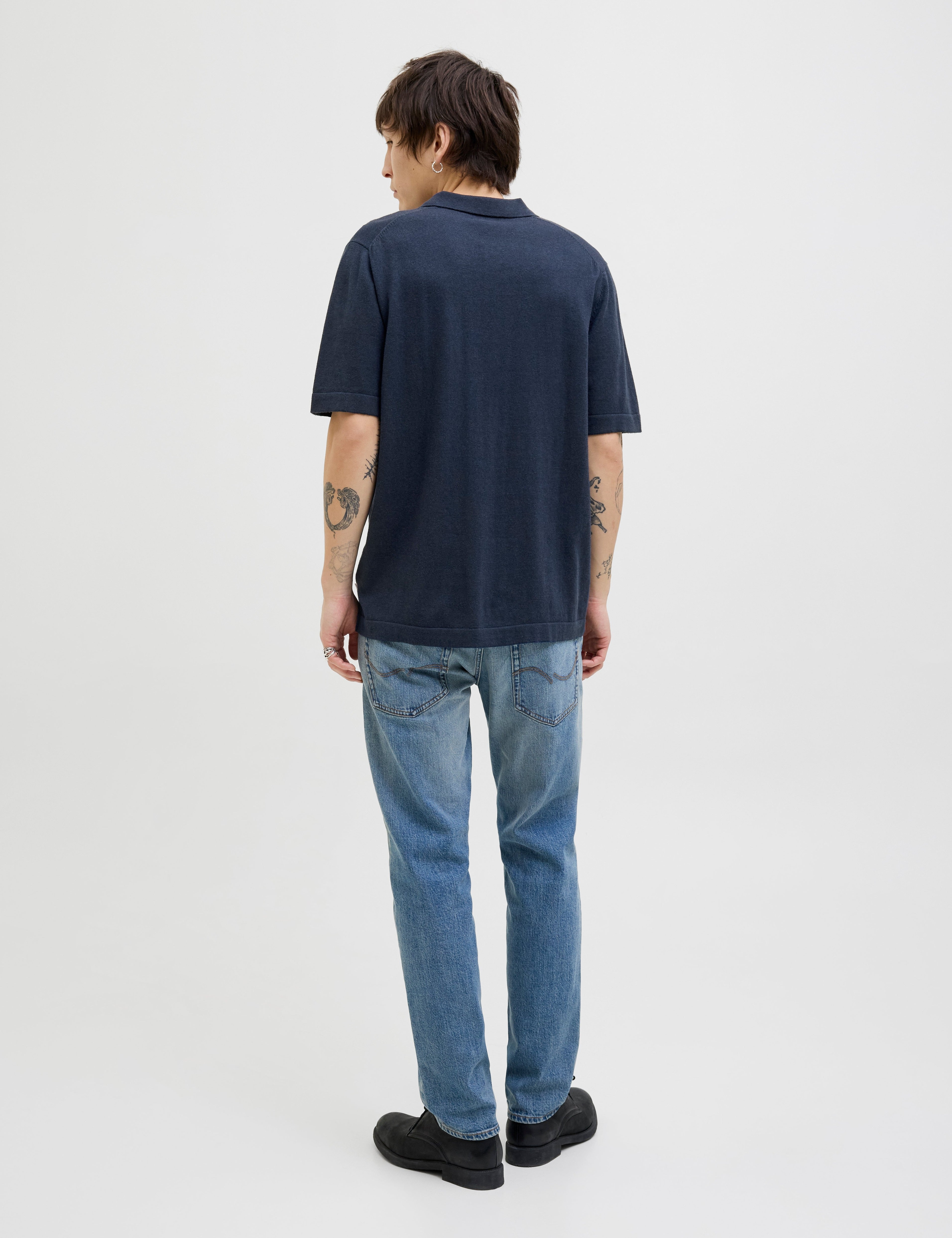 JACK & JONES JJEEMIL knit relaxed polo in navy blazer - Image 2