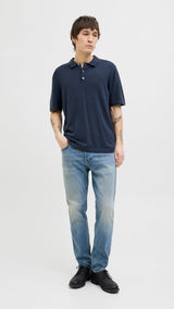 JACK & JONES JJEEMIL knit relaxed polo in navy blazer - Image 4