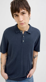 JACK & JONES JJEEMIL knit relaxed polo in navy blazer - Image 7