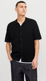 JACK & JONES JJEEMIL knit structure shirt in black - Image 1