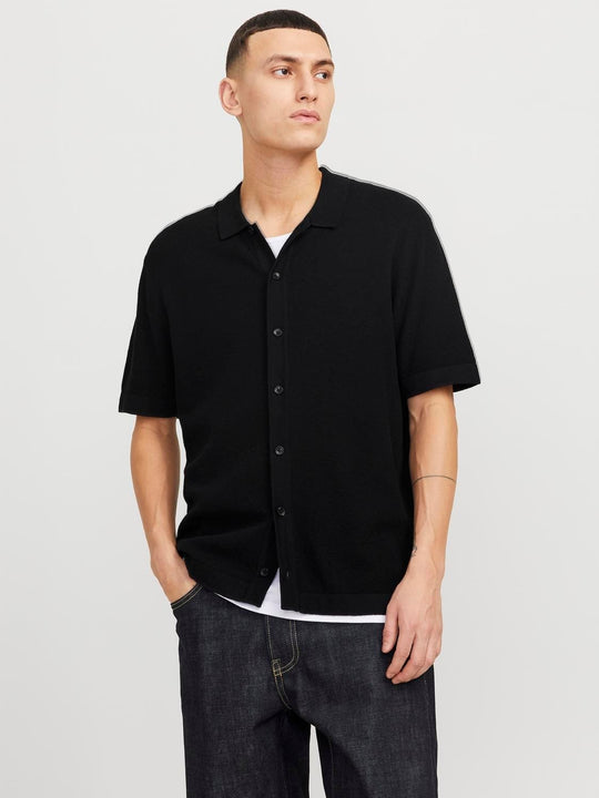 JACK & JONES JJEEMIL knit structure shirt in black - Image 1