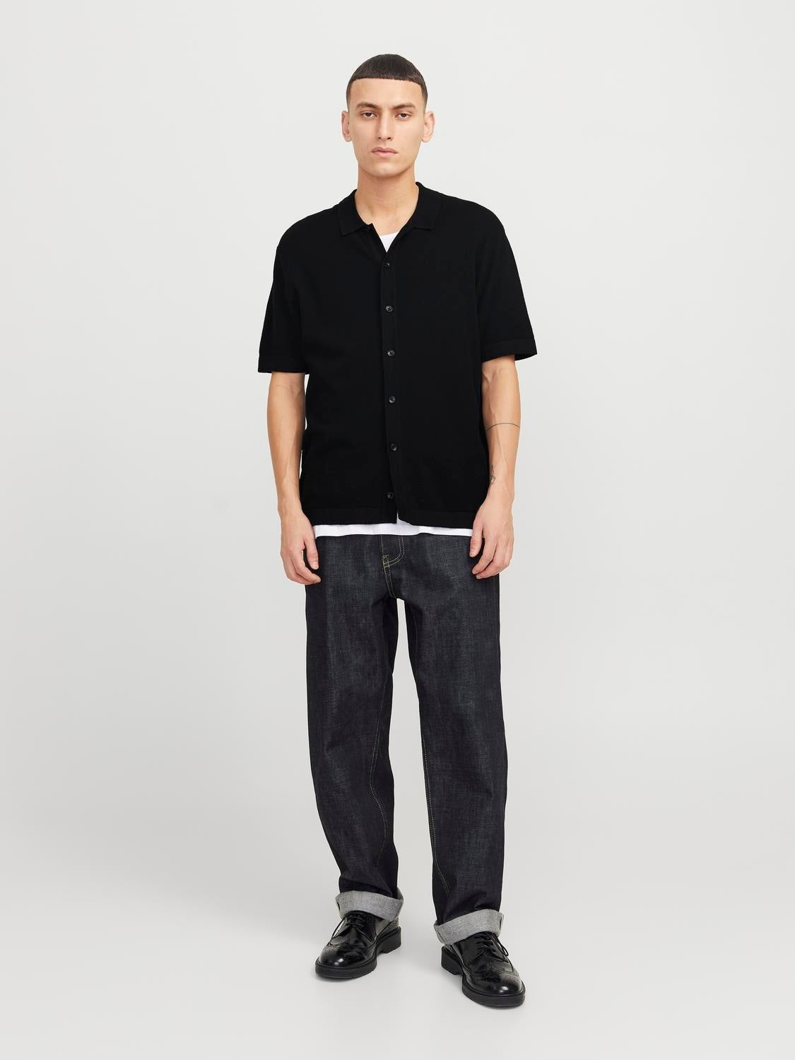 JACK & JONES JJEEMIL knit structure shirt in black - Image 4