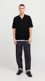 JACK & JONES JJEEMIL knit structure shirt in black - Image 4