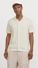 JACK & JONES JJEEMIL knit structure shirt in cloud dancer - Image 1