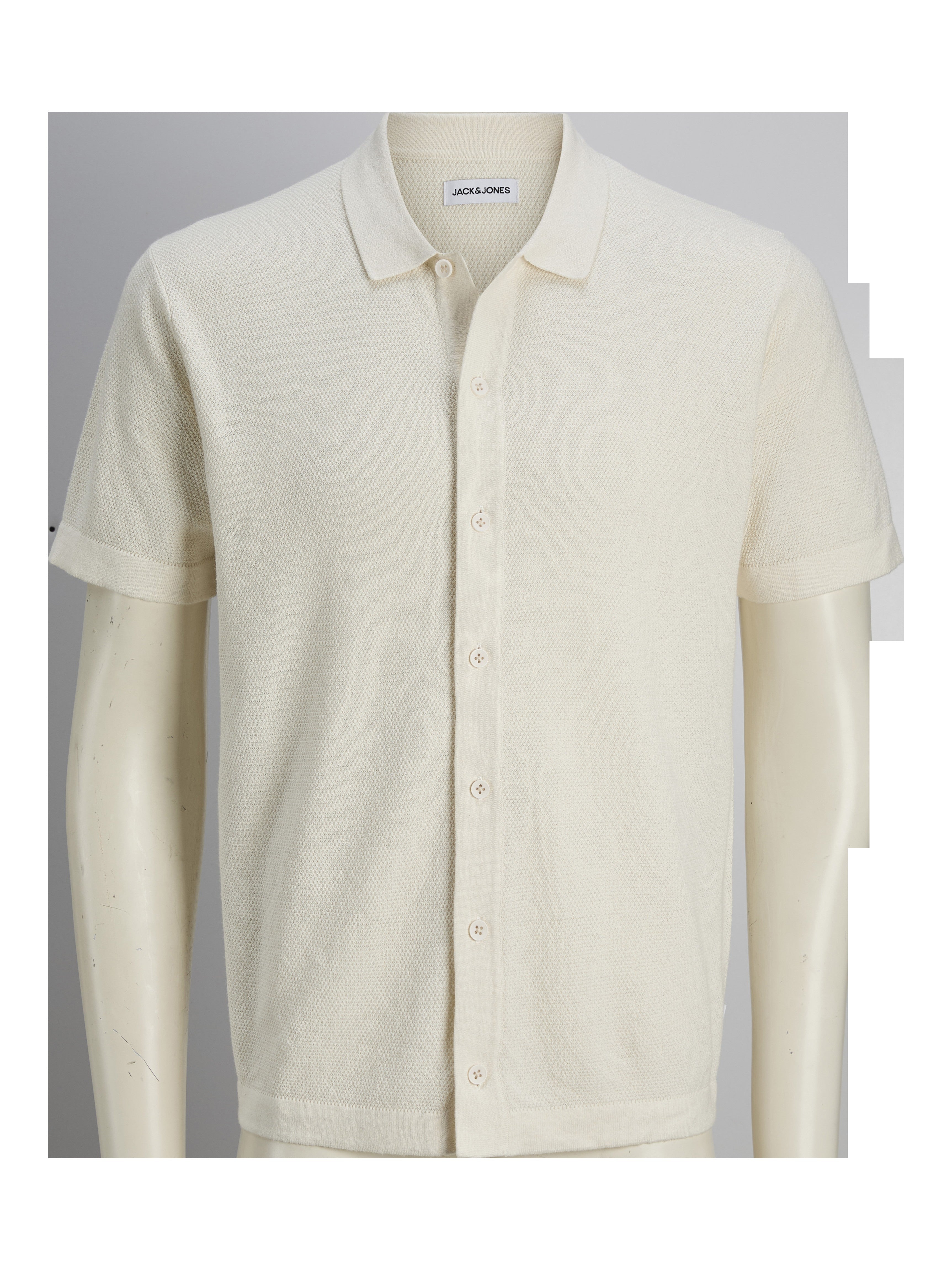 JACK & JONES JJEEMIL knit structure shirt in cloud dancer - Image 3