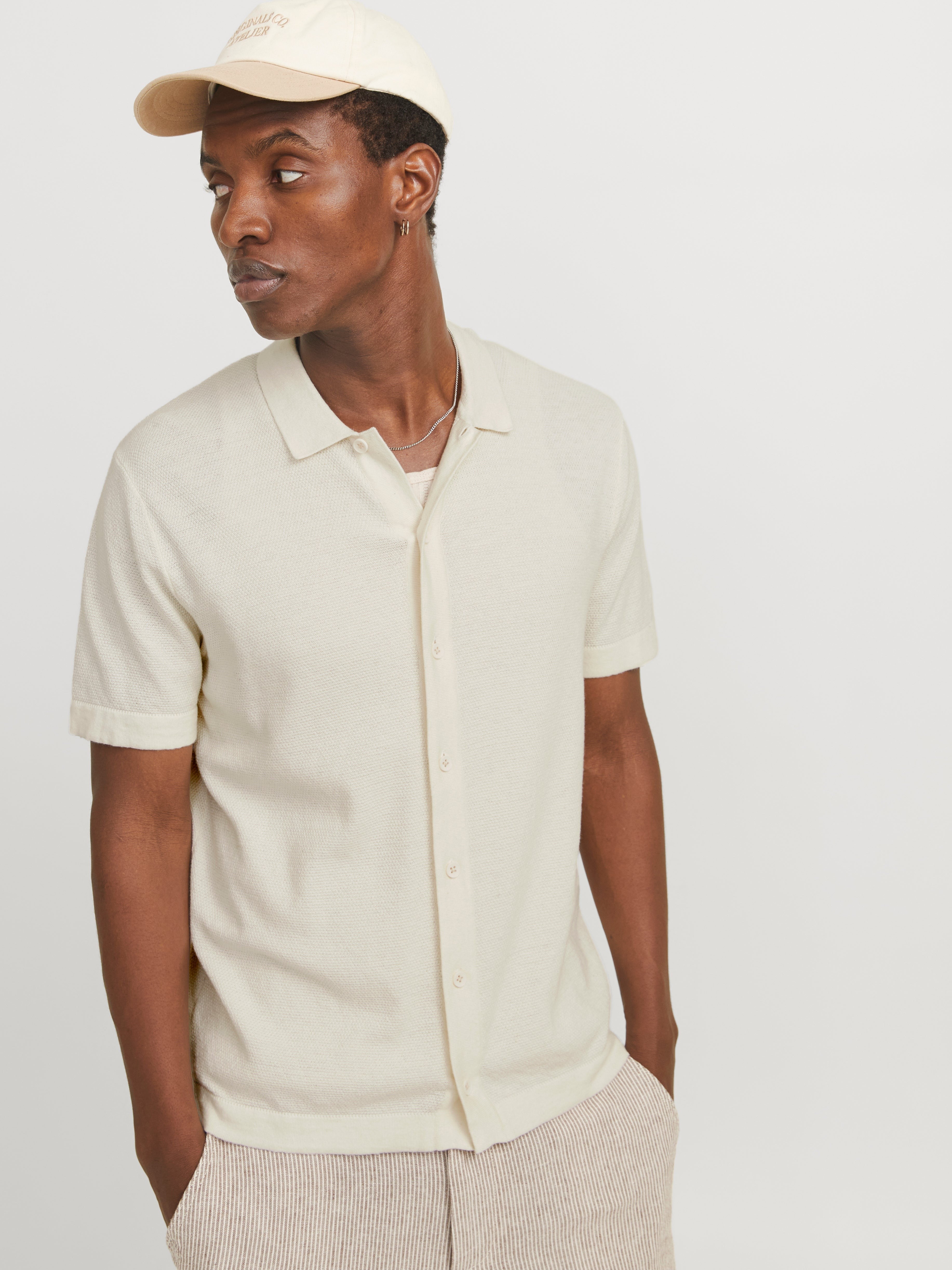 JACK & JONES JJEEMIL knit structure shirt in cloud dancer - Image 7
