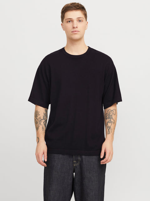 JACK & JONES JJEEMIL knit tee in black