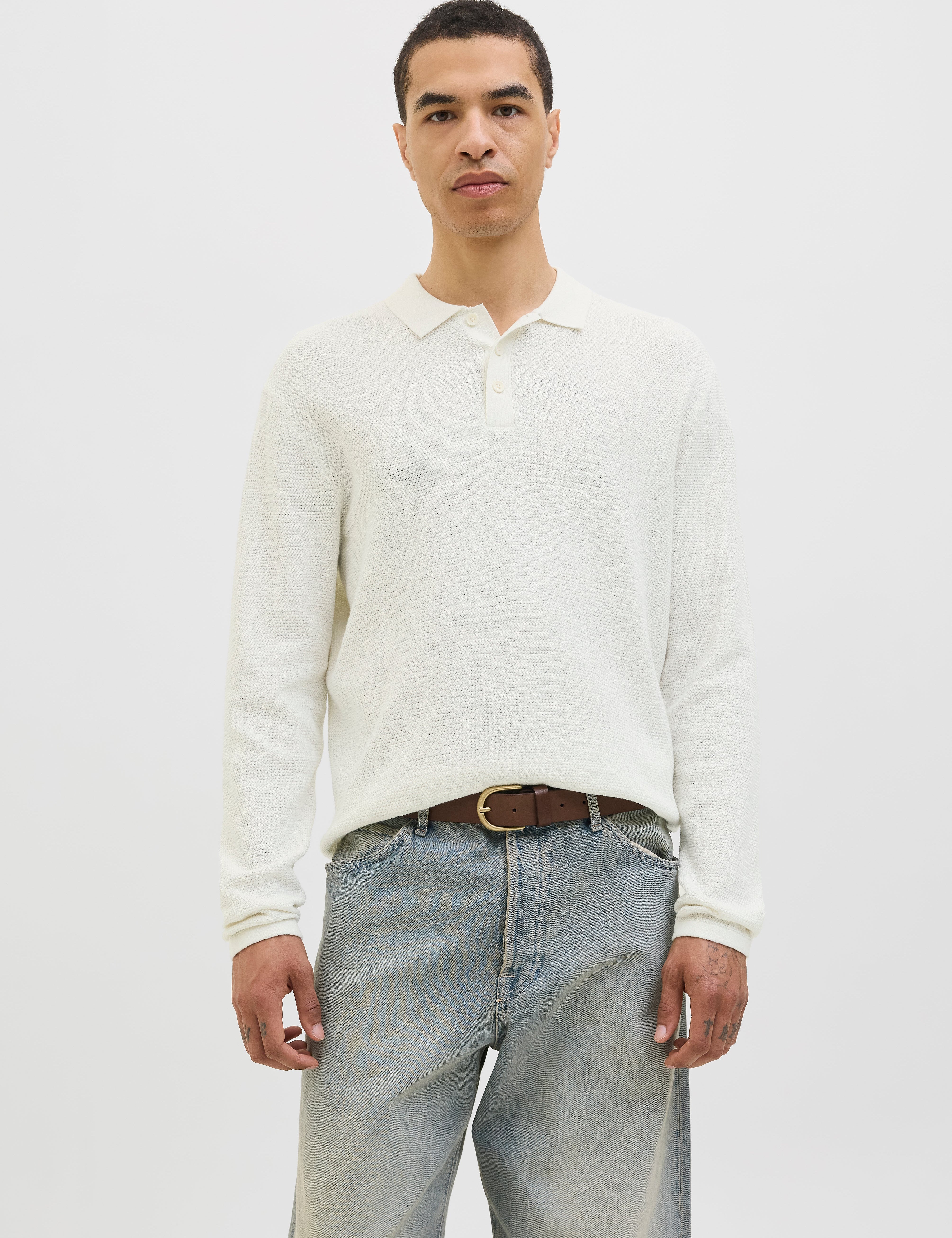 JACK & JONES JJEGEORGE knit polo - coriander w. white
