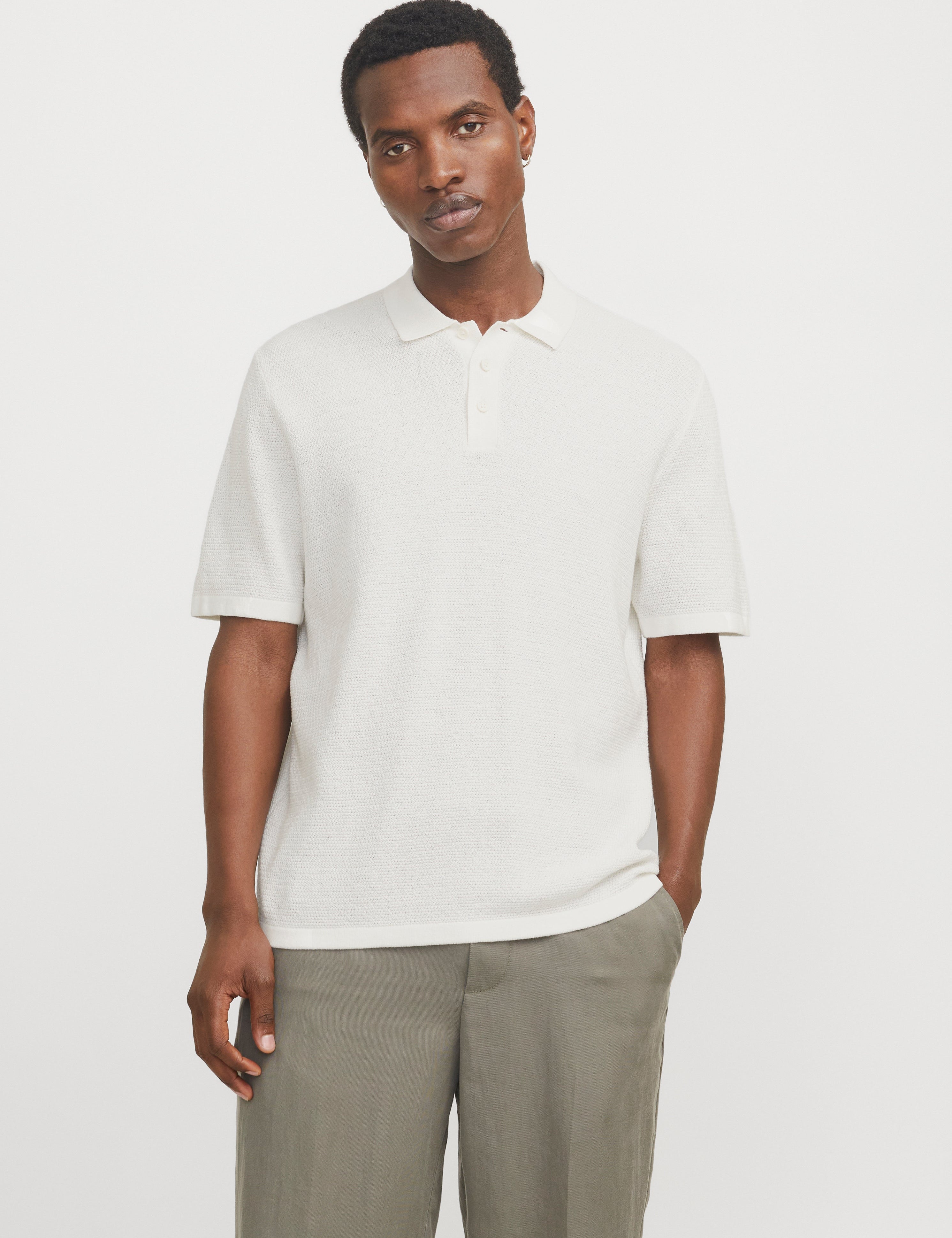 JACK & JONES JJEGEORGE knit polo - cloud dancer