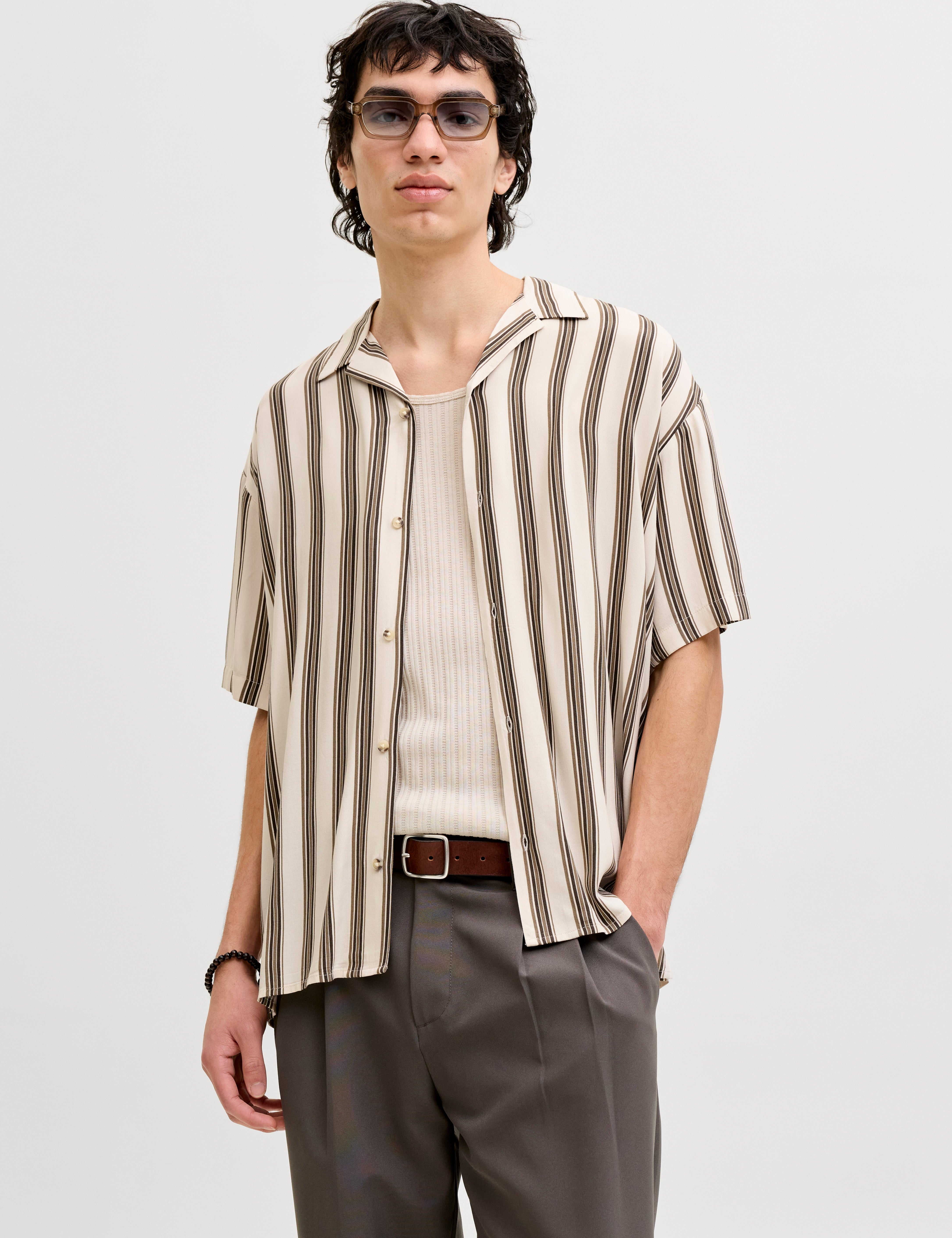 JACK & JONES JJEJEFF resort stripe shirt - moonbeam