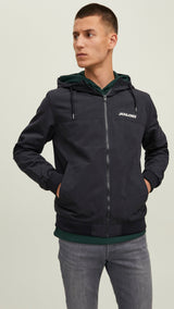 JACK & JONES JJERUSH hood bomber in black - Image 1