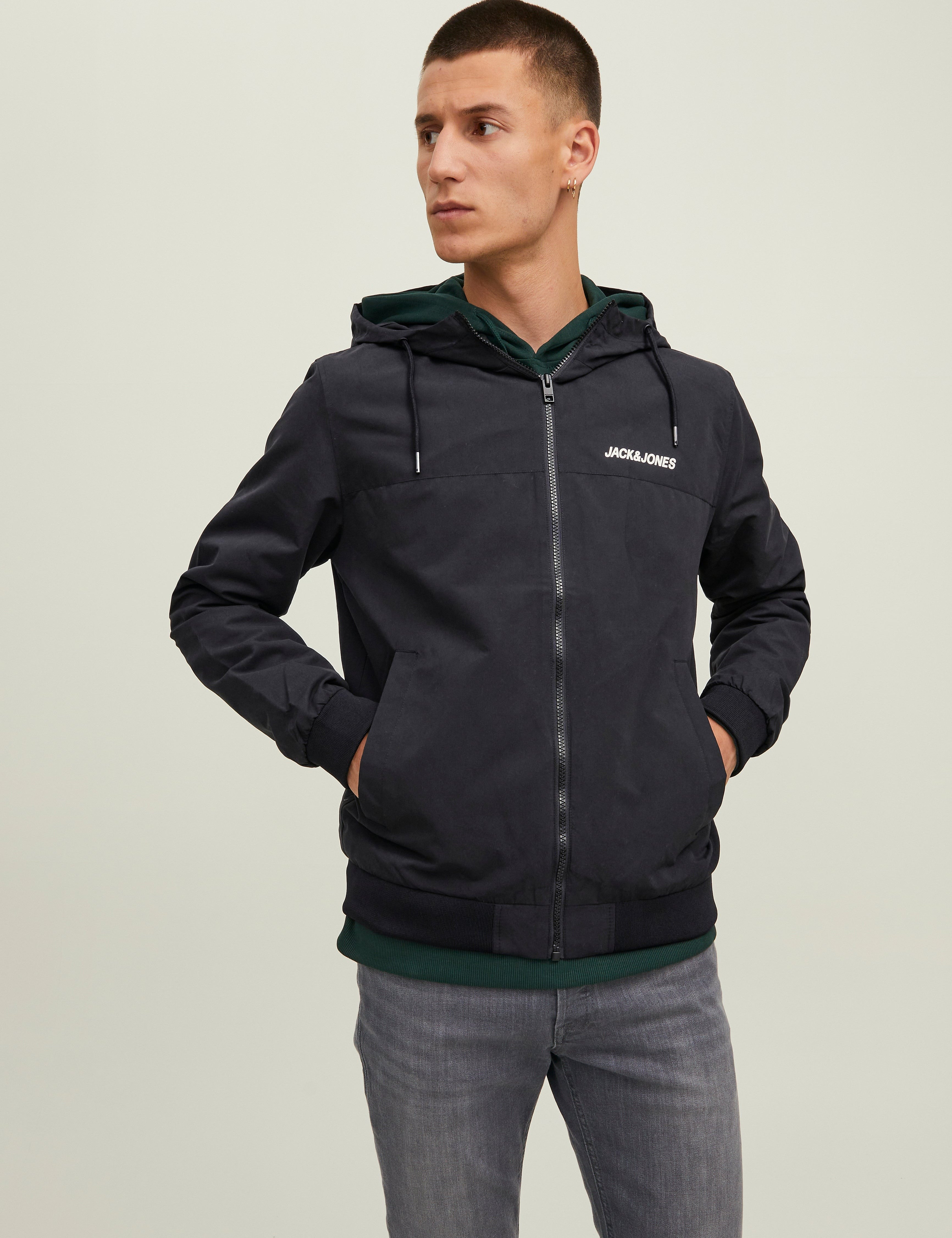 JACK & JONES JJERUSH hood bomber in black - Image 1