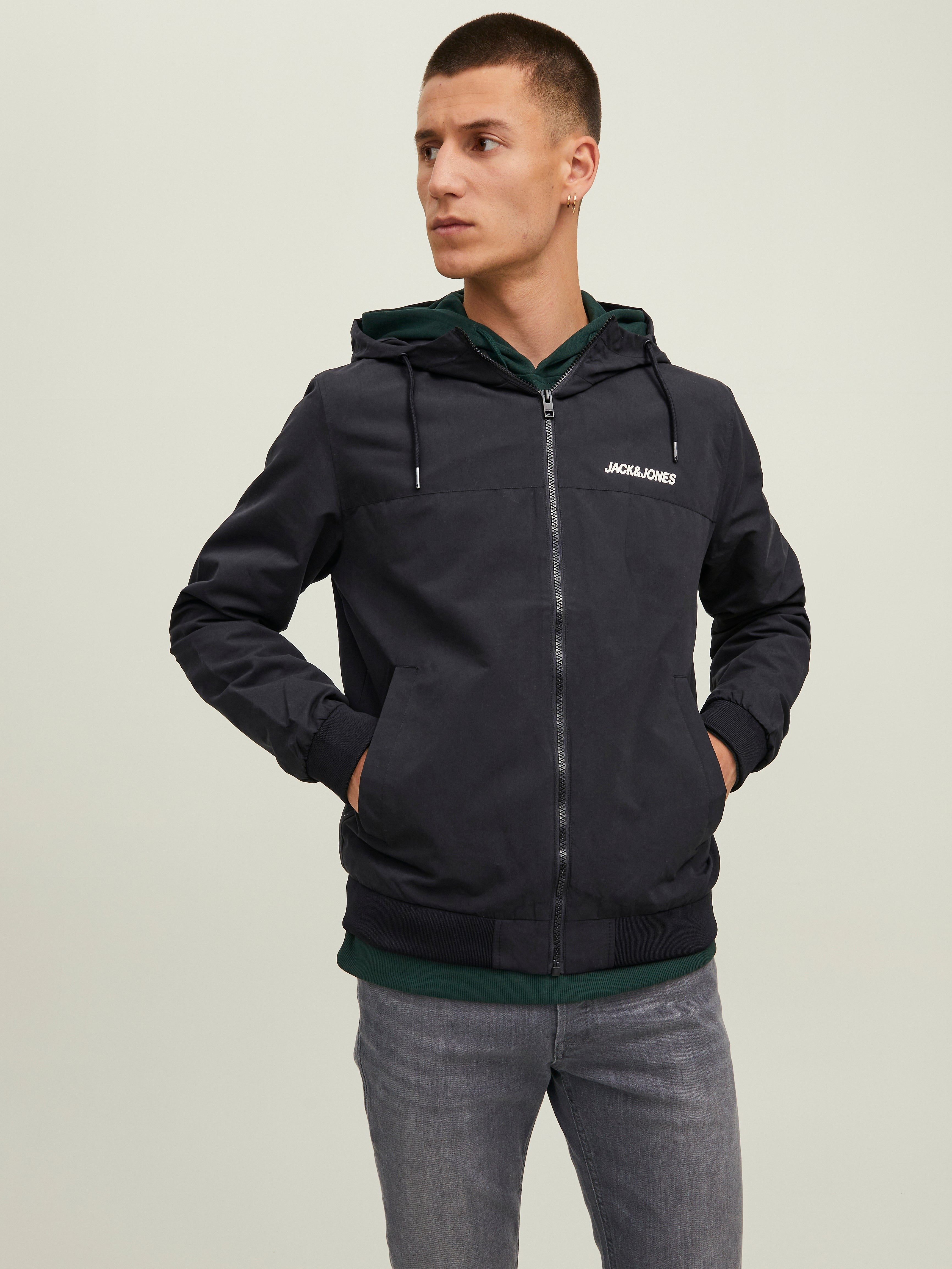 JACK & JONES JJERUSH hood bomber in black - Image 1