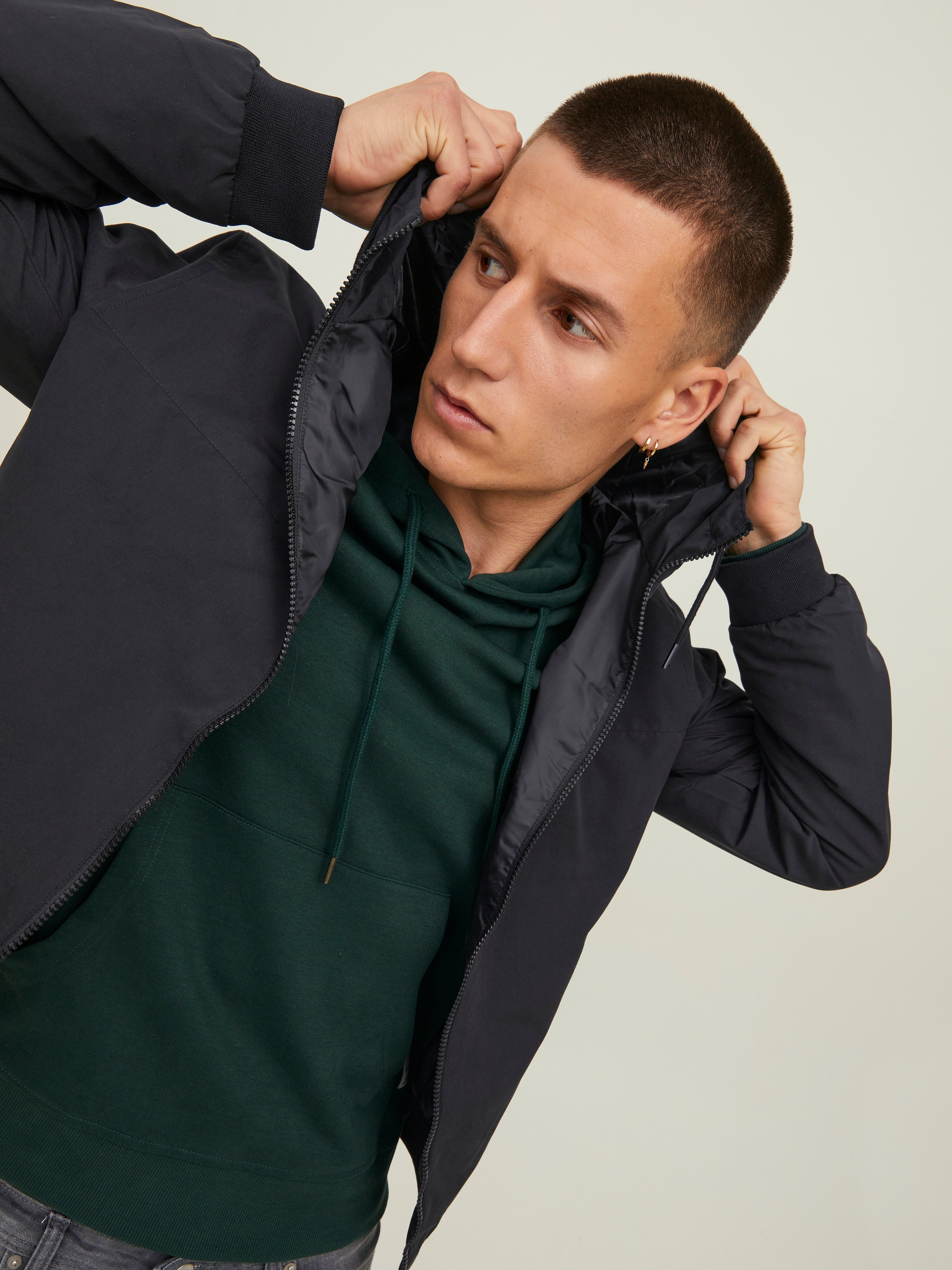 JACK & JONES JJERUSH hood bomber in black - Image 8
