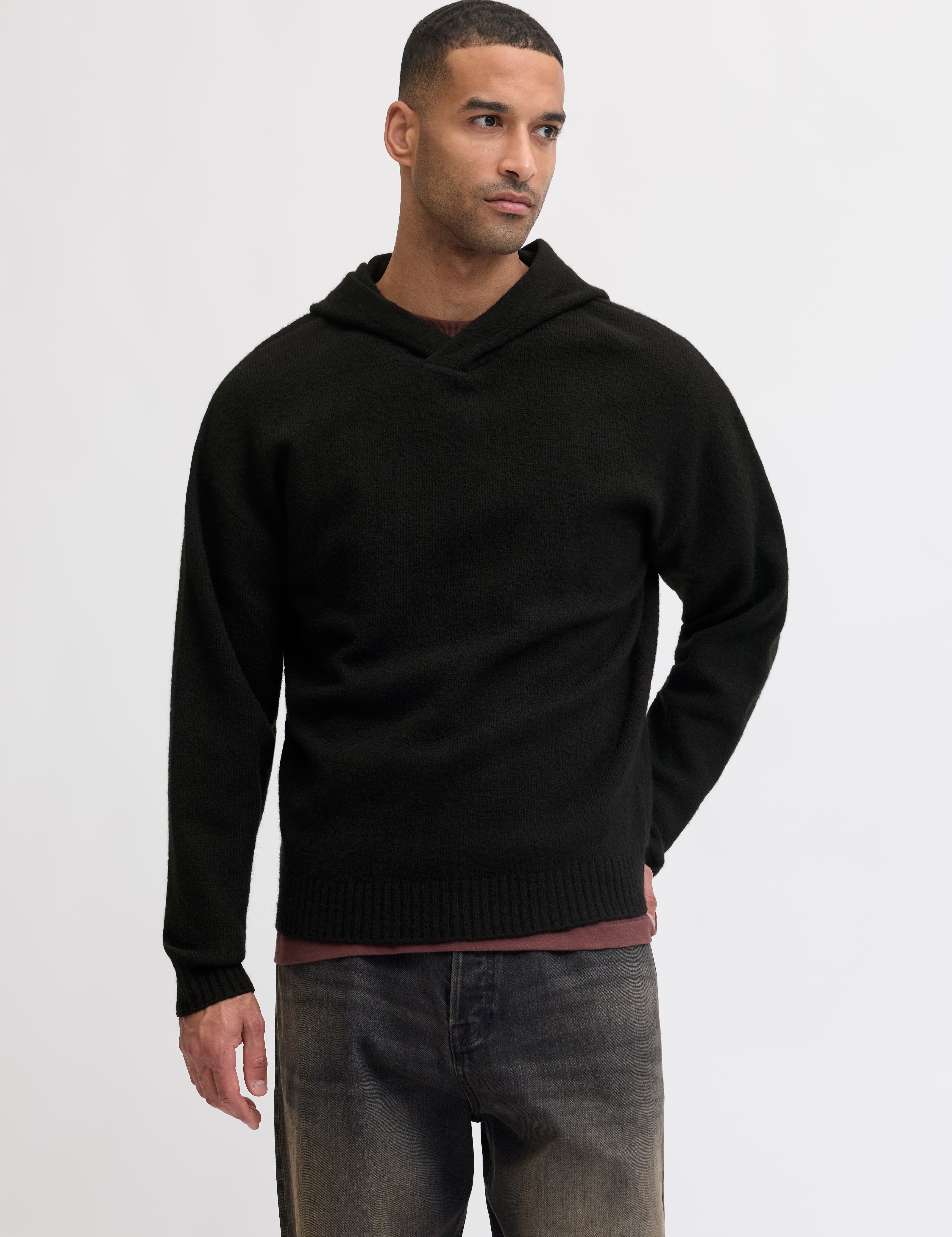 JACK & JONES JJESOHO ollie knit hood - black