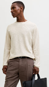JACK & JONES JJESUMMER knit crew neck - string w. white