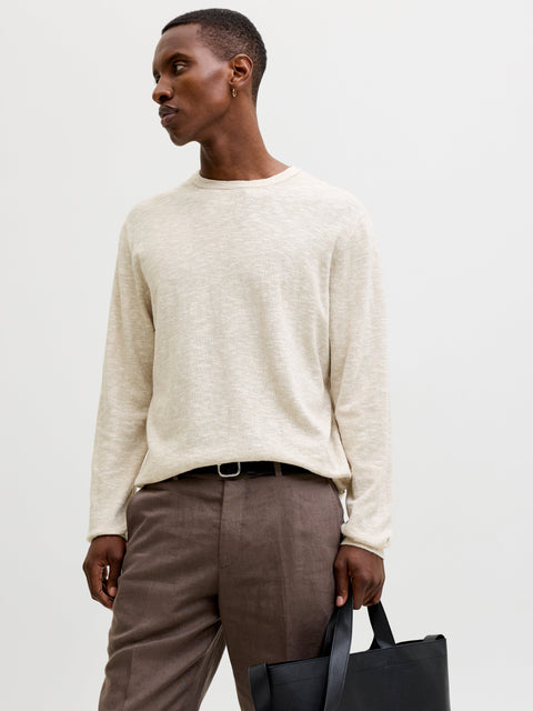 JACK & JONES JJESUMMER knit crew neck in string w. white