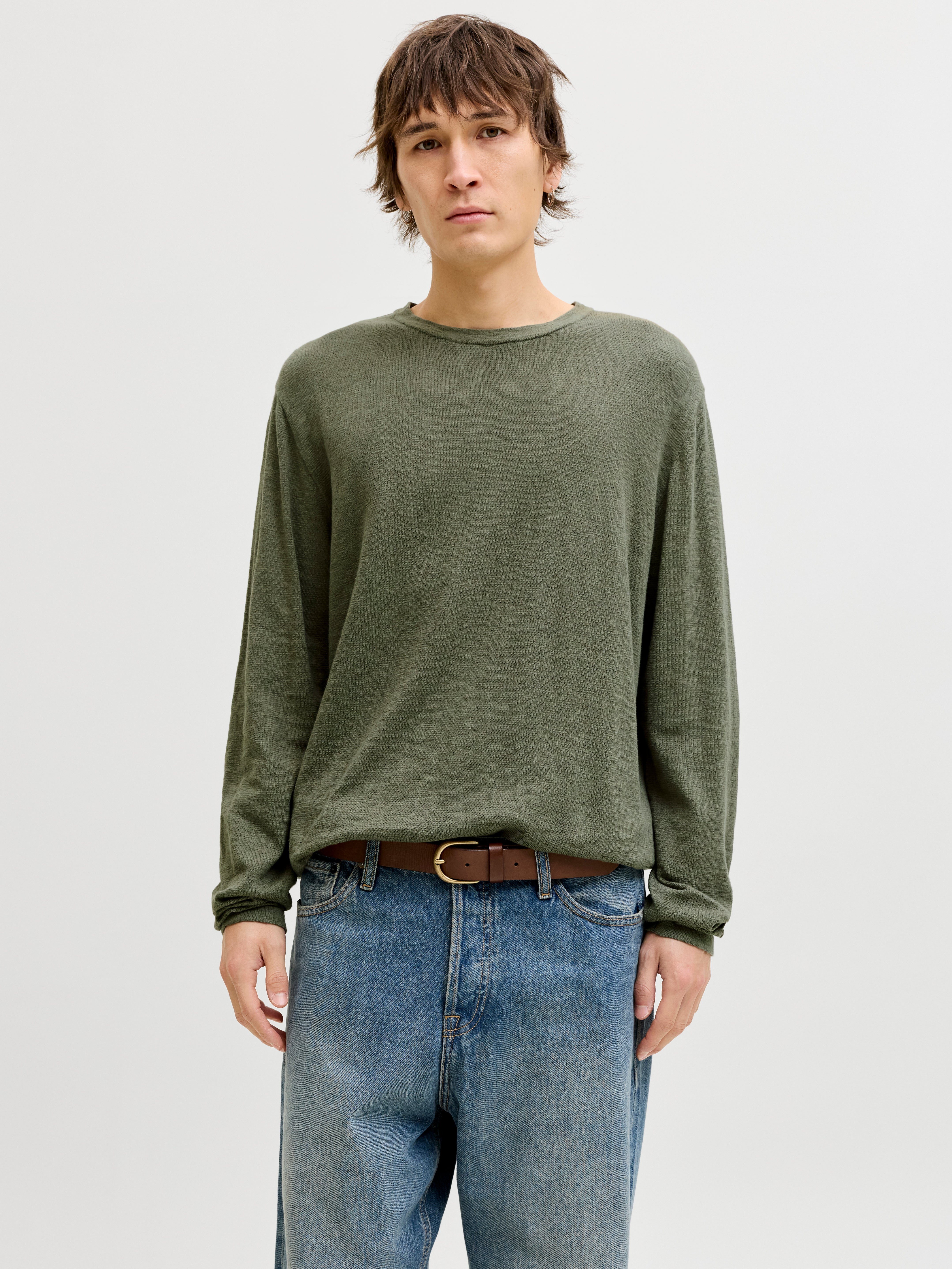 JACK & JONES JJESUMMER knit crew neck - dusty olive