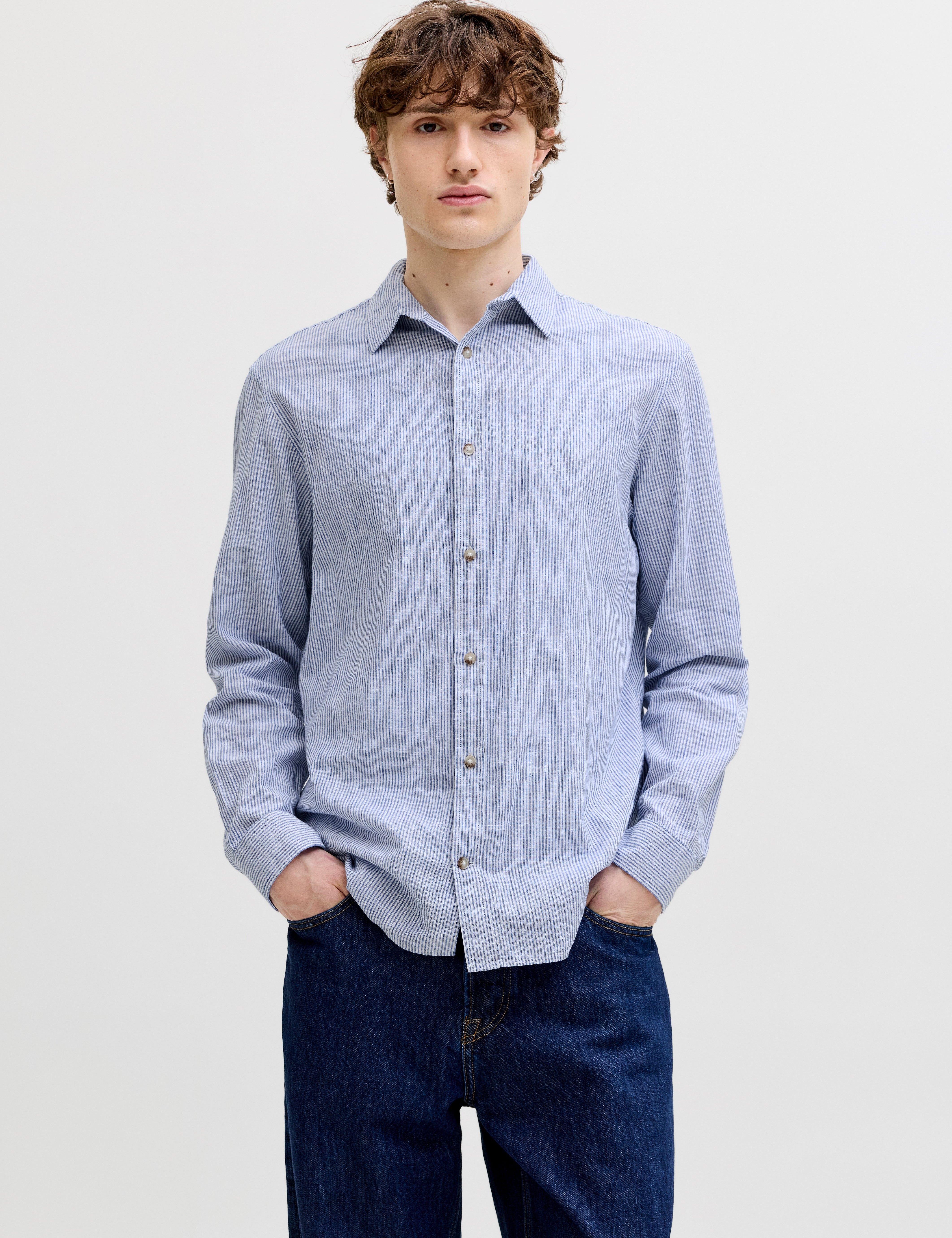 JACK & JONES JJESUMMER linen blend shirt - infinity stripes