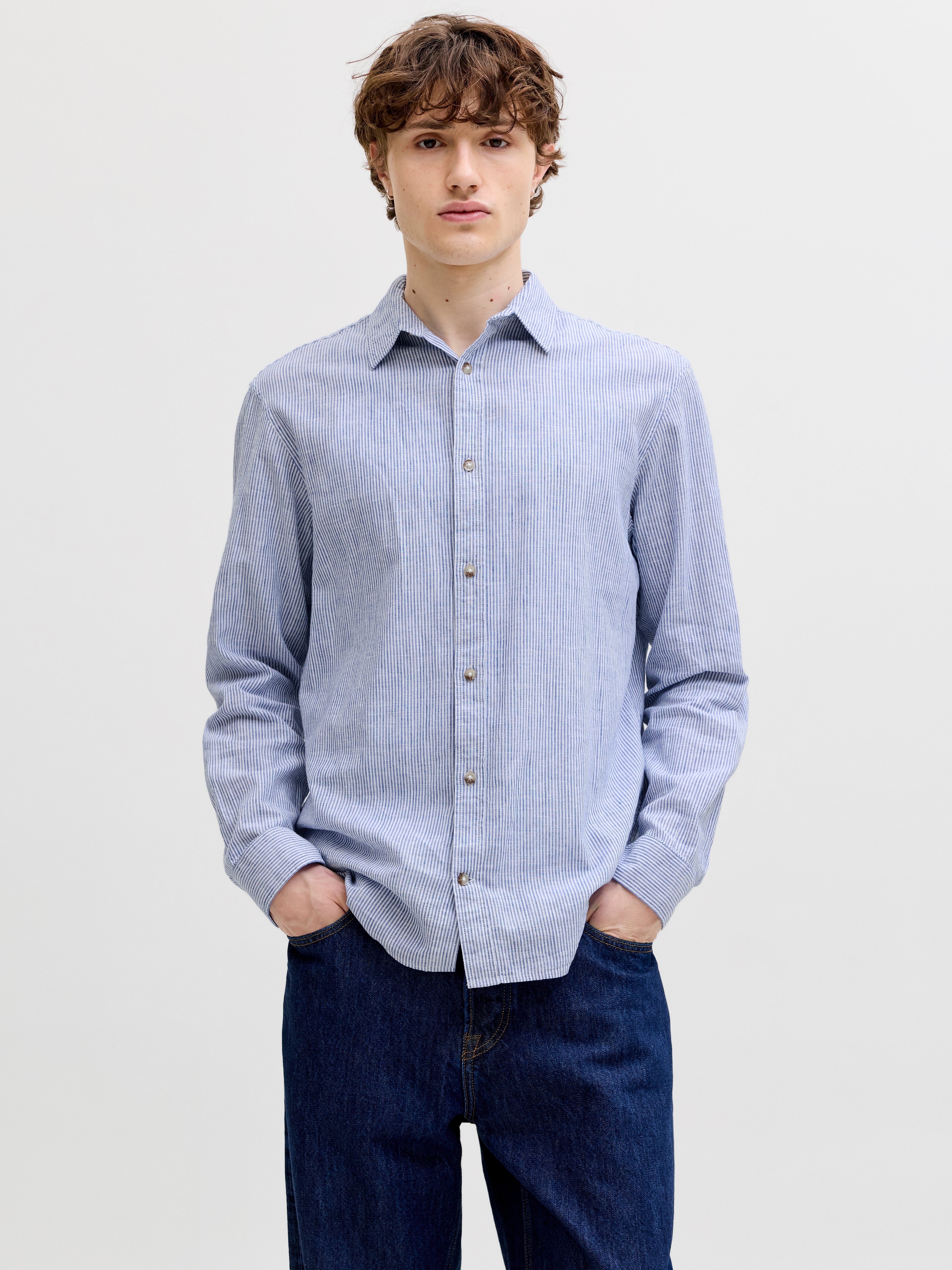 JACK & JONES JJESUMMER linen blend shirt - infinity stripes