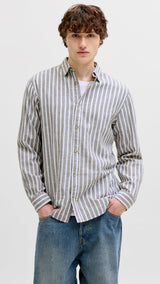 JACK & JONES JJESUMMER linen blend shirt - vetiver stripes