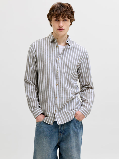 JACK & JONES JJESUMMER linen blend shirt in vetiver stripes