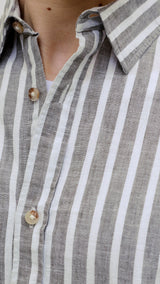 JACK & JONES JJESUMMER linen blend shirt - vetiver stripes