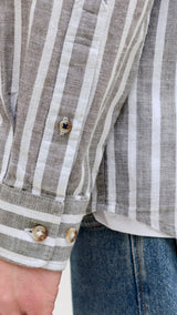 JACK & JONES JJESUMMER linen blend shirt - vetiver stripes
