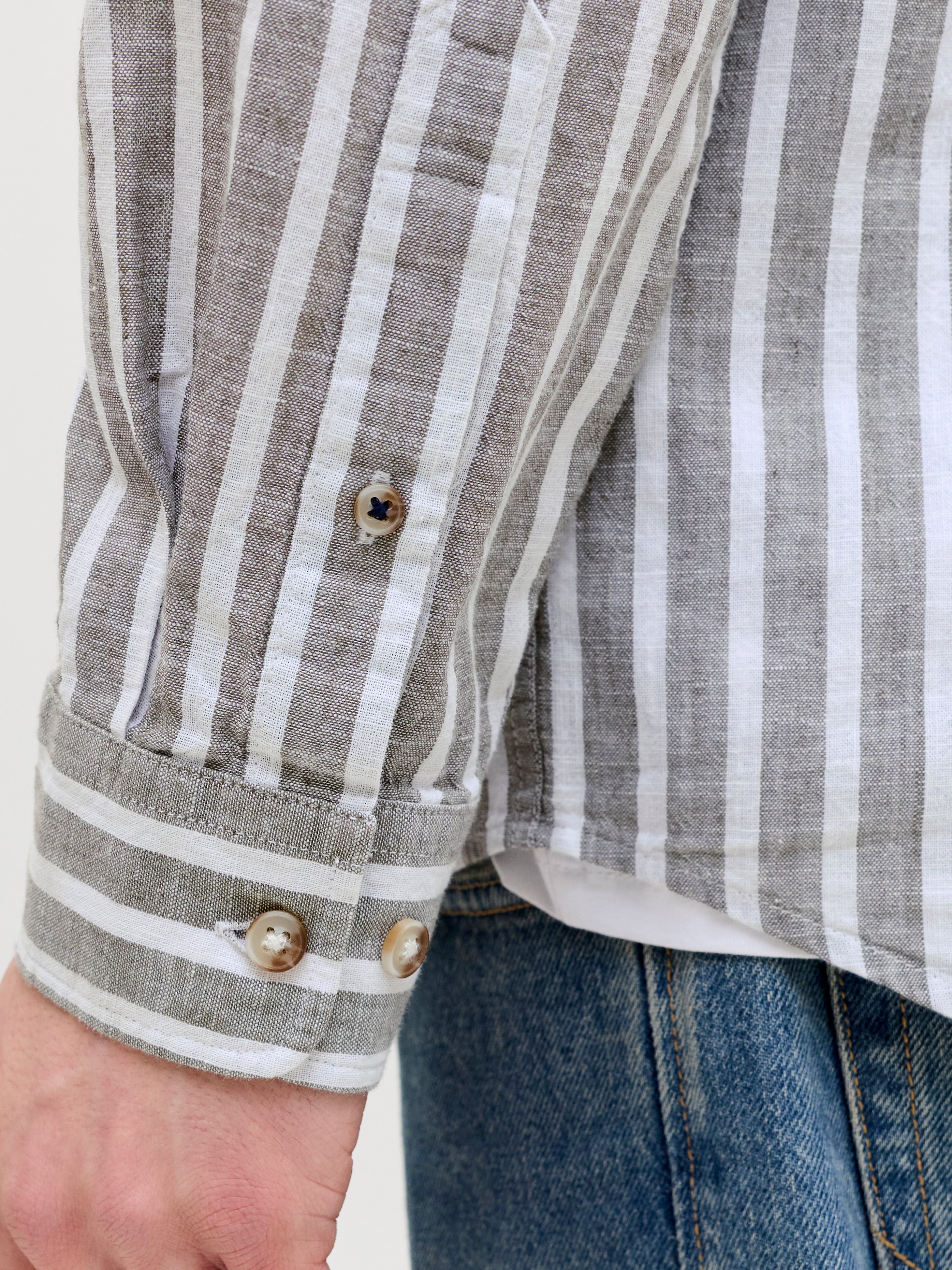 JACK & JONES JJESUMMER linen blend shirt - vetiver stripes