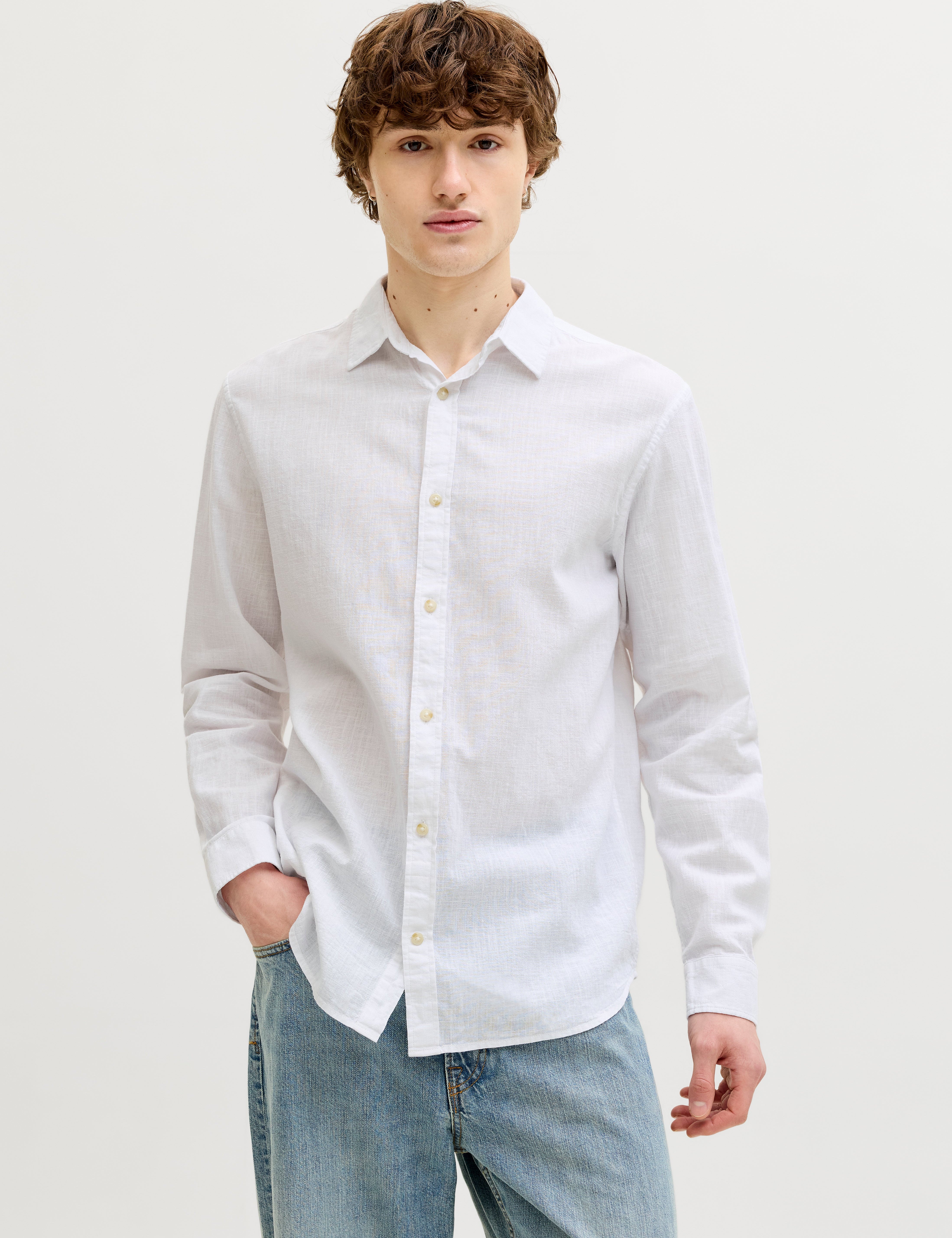 JACK & JONES JJESUMMER linen blend shirt - white