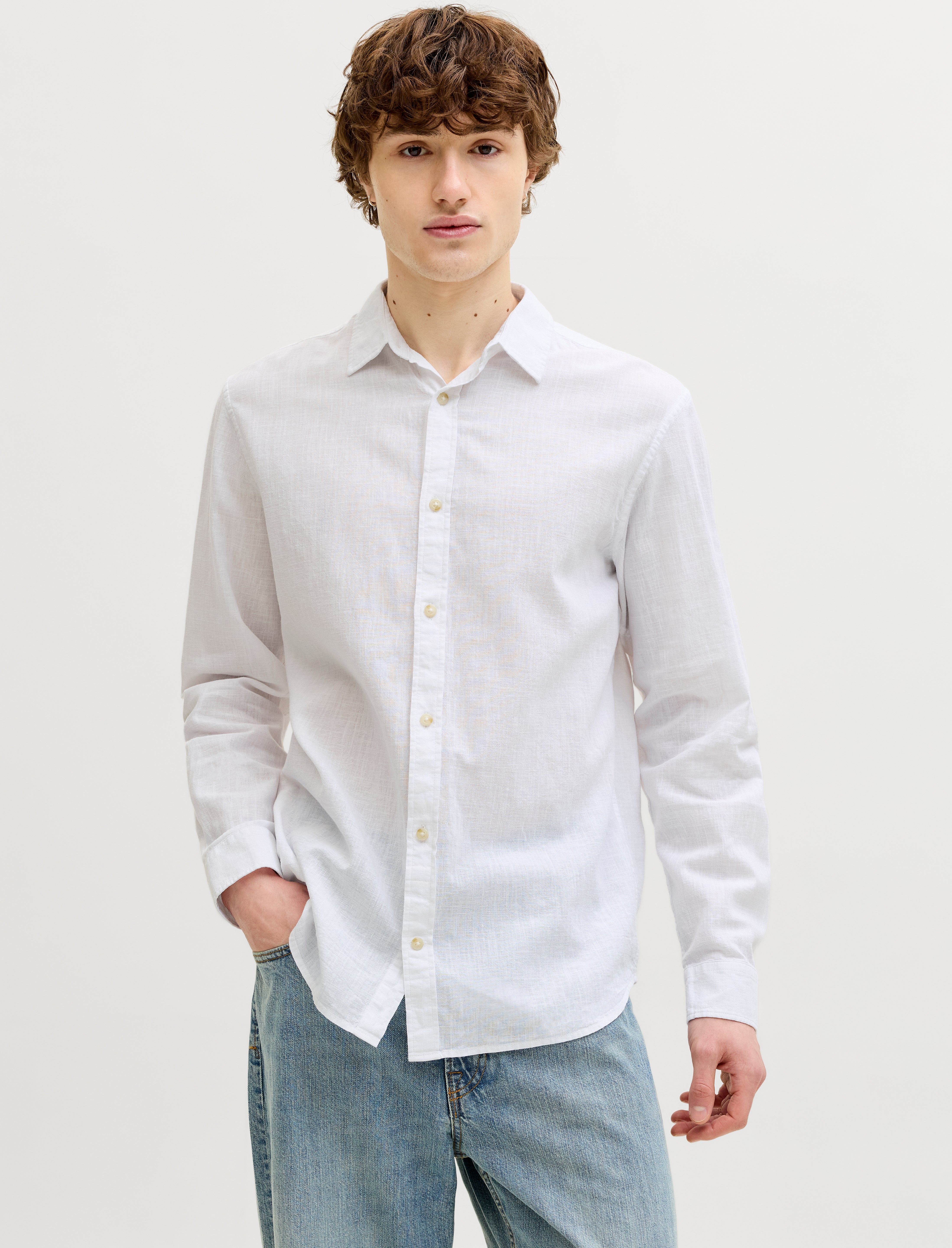 JACK & JONES JJESUMMER linen blend shirt - white