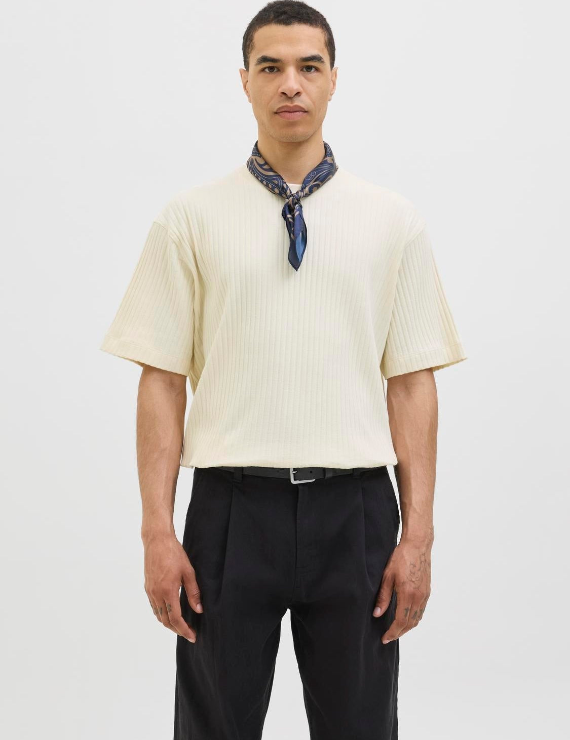 JACK & JONES JJEURBAN edge structure tee in antique white 1 - Image 1